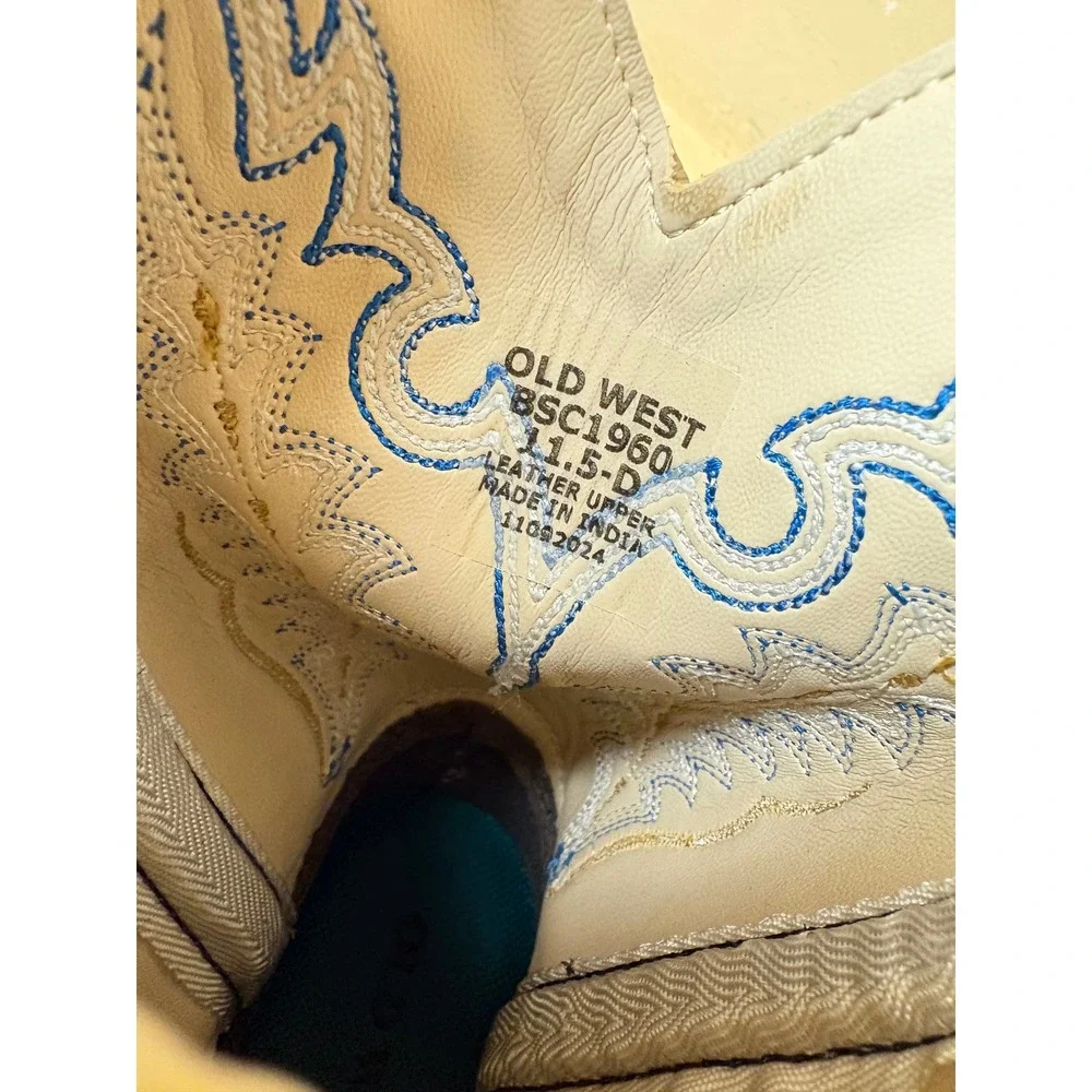 Old West Kids BSC1960 Tan Blue Embroidered Leather Cowboy Boots Size 11.5 D